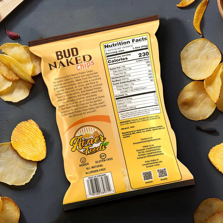 Limyè’ Bud Naked Potato chips, Healthy Kosher Certified Snacks Variety packs - Salted Chips, No Artificial Flavors, Vegan Gluten Free Chips
